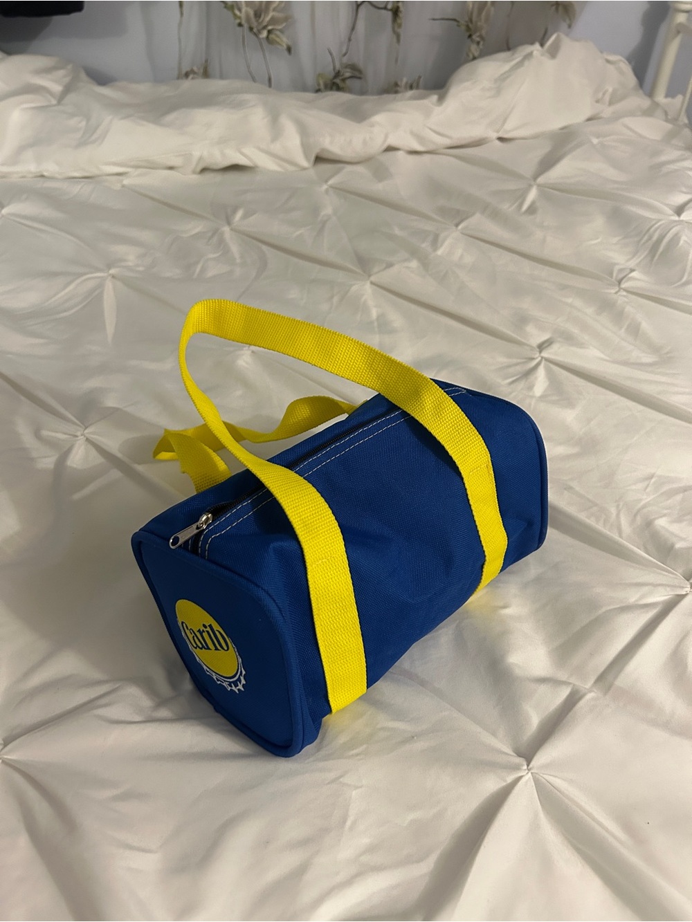 CARIB Blue & Yellow Small Duffel Bag with Logo - Mini Purse Travel